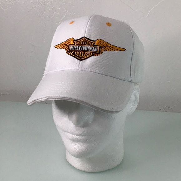 Harley-Davidson Other - Harley Davidson Embroidered Wings & Shield Logo White baseball cap hat SZ OS EUC